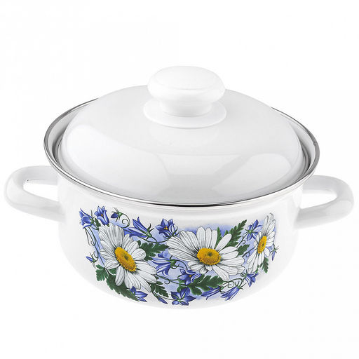 "Ромашковое поле" Кастрюля эмалированная 1,5л, форма цилиндрическая, металлическая крышка (Россия)