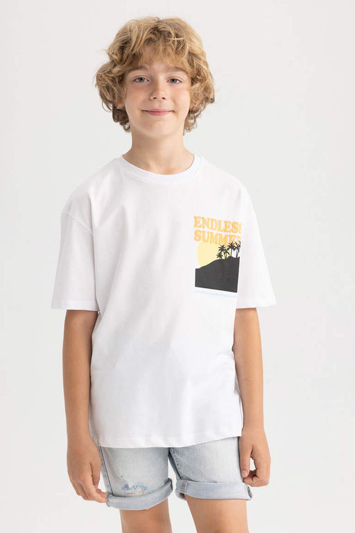 Футболка оверсайз с круглым вырезом и пышным принтом для мальчиков с короткими рукавами - Defacto фото 7