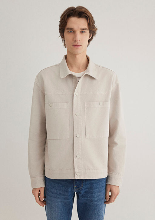 Cepli Ekru Denim Gomlek - Mavi фото 4