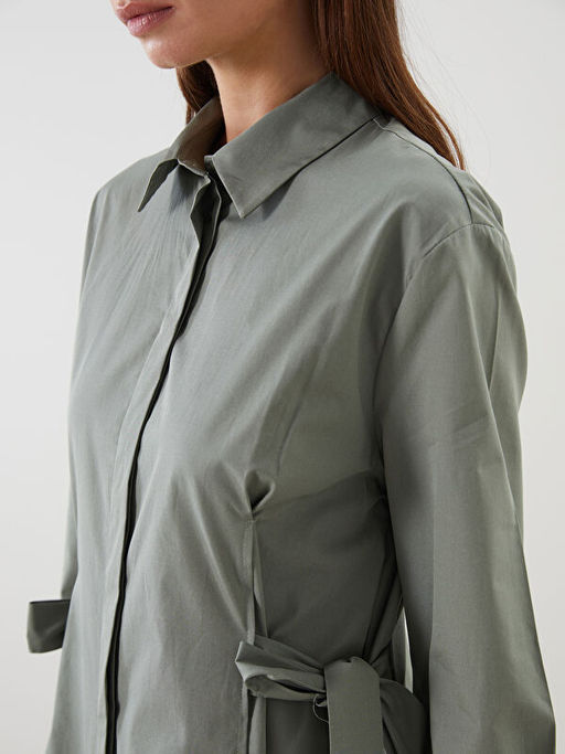 Beli Ba?lamal? Poplin G?mlek Elbise