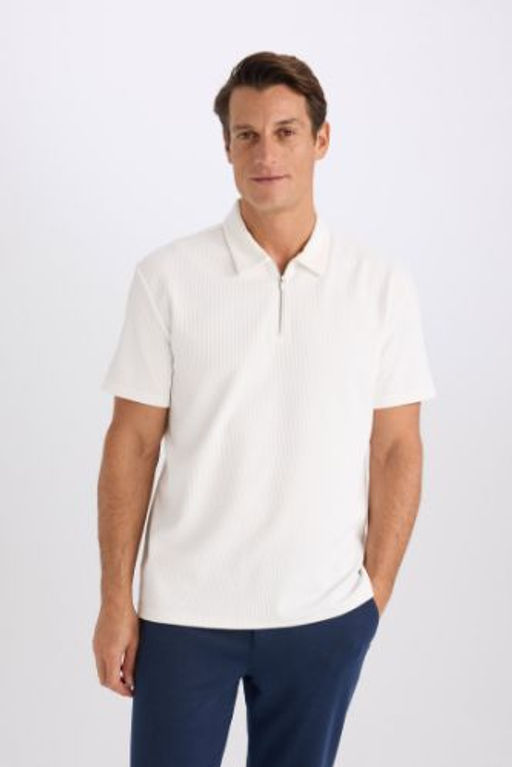 Regular Fit Fermuarl? K?sa Kollu Polo Tisort - Defacto фото 9