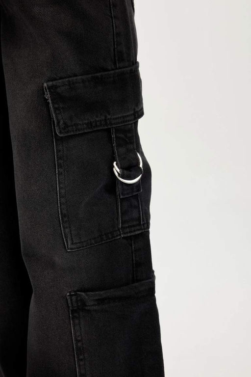 Широкие джинсовые брюки антрацитового цвета для девочек с карманами-карго - Defacto фото 6