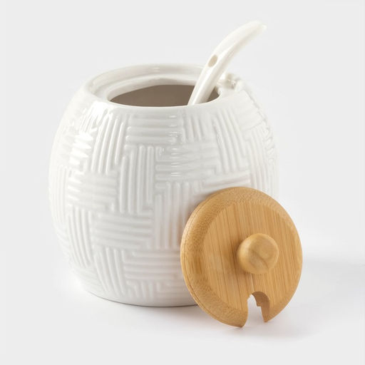 Набор фарфоровый сервировочный BellaTenero, 4 предмета: молочник 250 мл, сахарница с крышкой 250 мл, ложка, бамбуковая подставка, белая  фото 5