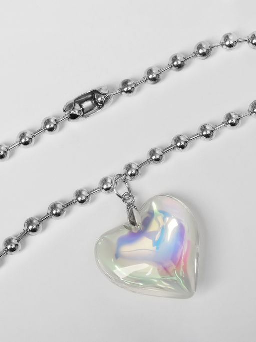 Кулон «Сердце» большое, цветное в серебре, 40 см