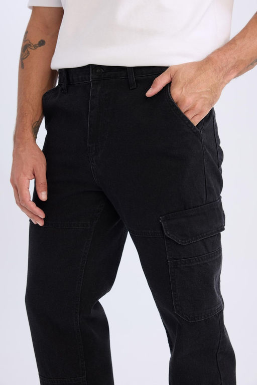 %100 Pamuk Relax Fit Rahat Kal_p Normal Bel Geni_ Pa_a Kargo Cepli Siyah Jean Pantolon - Defacto фото 9