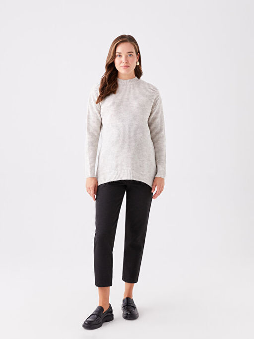 Bisiklet Yaka D?z Uzun Kollu Hamile Triko Kazak