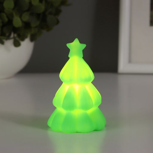 Фигурка светящаяся RISALUX Ёлка, со звездой, LED-ночник, 2 Вт, LR44, зелёный, 558см  фото 3