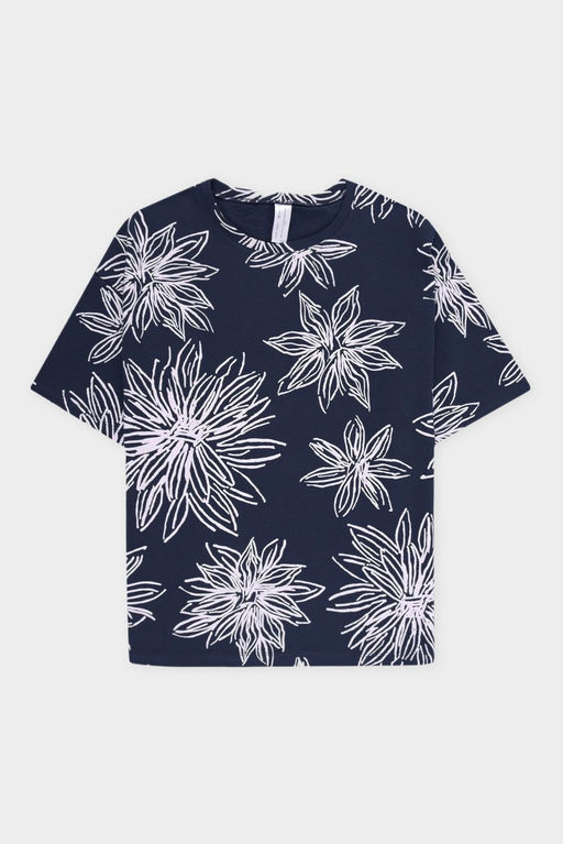 ЕП 30098/чернильный,крупные астры фуфайка жен