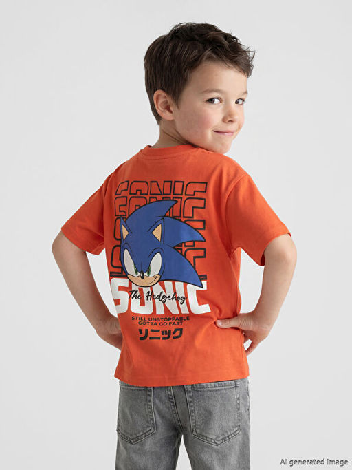 Bisiklet Yaka Sonic Bask?l? Erkek ?ocuk Ti??rt