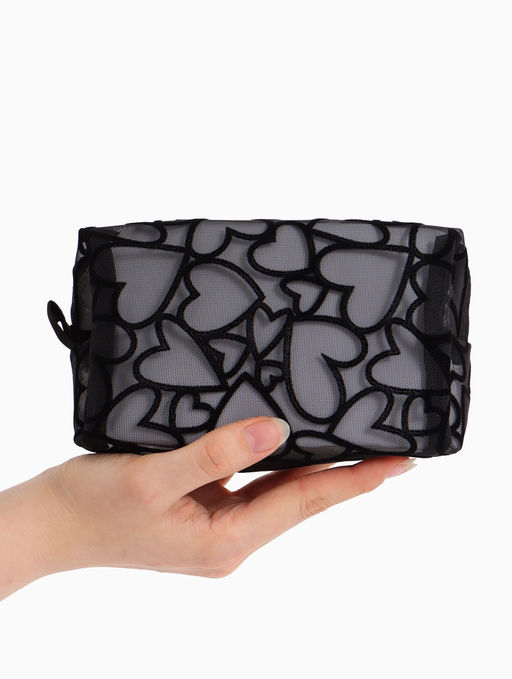 Косметичка квадратная Black beauty, с рисунком, на молнии, чёрная