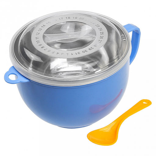 Ланч-бокс из нержавеющей стали 1л, д14,5см h10см, пластмассовый корпус с 1 ручкой, пластмассовая крышка и ложка, цвета микс, цветная коробка (Китай) - Домашняя мода фото 2