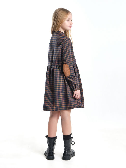 Платье для девочки в клетку с заплатками на рукавах UD 7863 син-горчица клетка - Mini maxi фото 11