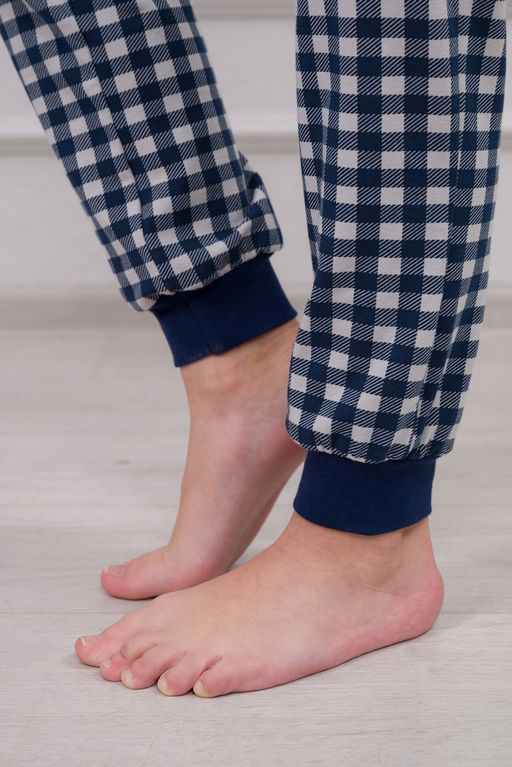 Пижама подростковая из кулирки пенье на манжетах Дрёма клетка синяя - Амадэль фото 9