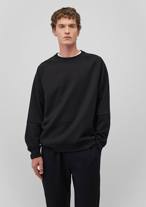 Bisiklet Yaka Siyah Basic Sweatshirt - Mavi фото 3