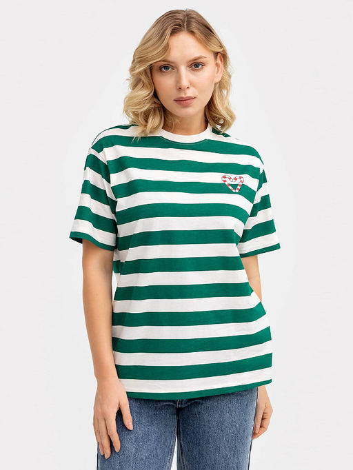 Футболка женская в молочно-зеленую полоску - Mark formelle фото 3