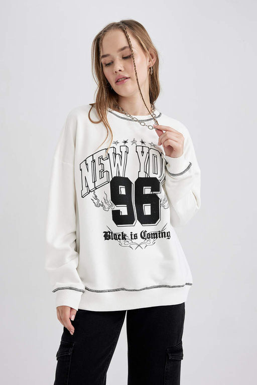 Толстый толстый свитшот Cool Oversize с круглым вырезом - Defacto фото 4