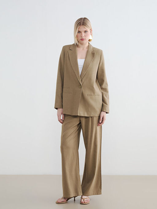 ?izgili Keten Kar???ml? Kad?n Blazer Ceket