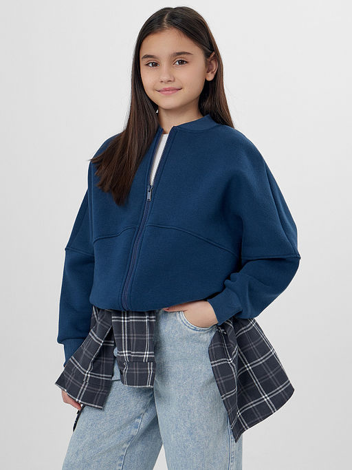 Толстовка для девочек синяя на молнии