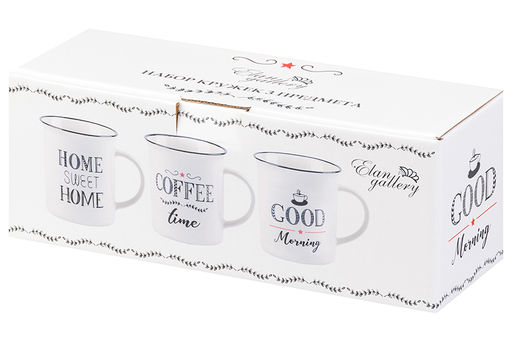 Набор 3 кружек Elan Gallery Home Sweet Home Coffee Time Good Morning 310 мл New Bone China  фото 4