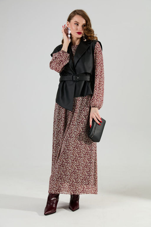 Костюм NIKVA н1020-4 листочки бургунди и чёрный  фото 7