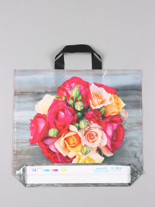 Цена за 50 шт. Пакет Волшебный букет, полиэтиленовый с петлевой ручкой, 38?34 + 3 см, 70 мкм