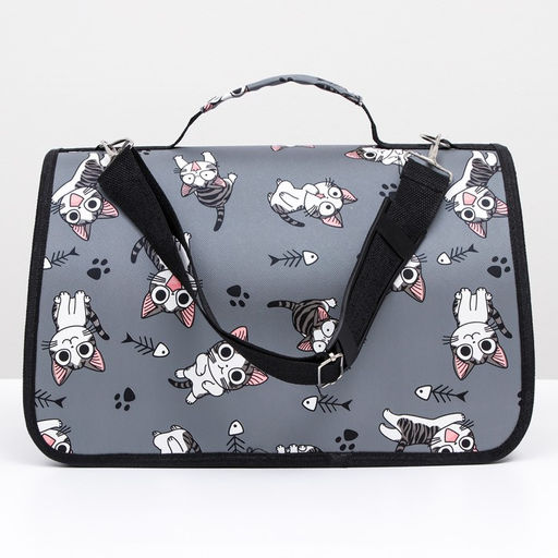 Сумка-переноска каркасная Играющие котики, размер S, 37,5 х 17 х 22 см, серая - Пижон фото 3