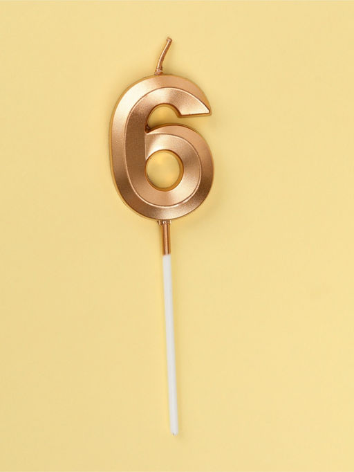 Цена за 2 шт. Свеча в торт на шпажке «Грань», цифра 6, шампань, 5 см