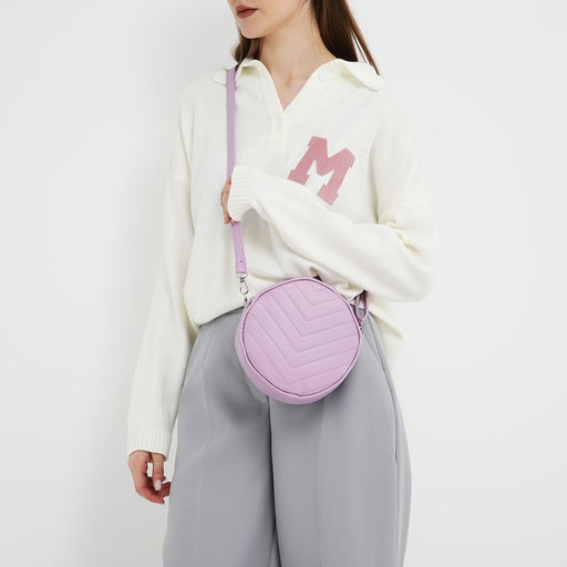 Сумка женская круглая из искусственной кожи, 18×18 см, сиреневая