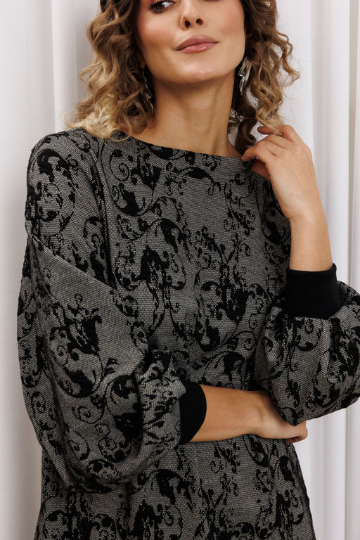 Платье Gizart 7385/1 серо-черный с цветами