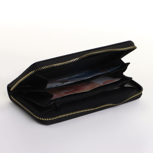 Кошелёк женский на молнии 19×2.5×10.5 см, с цветочным принтом, чёрный