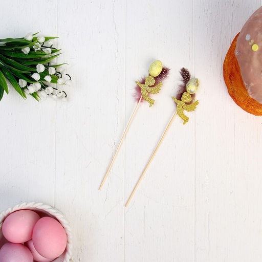 Пасхальный декор, набор топперов на пасху «Яйцо и перо», 2 шт., МИКС