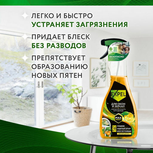 EXPEL спрей д/мытья стёкол и зеркал 450мл Свежий цитрус