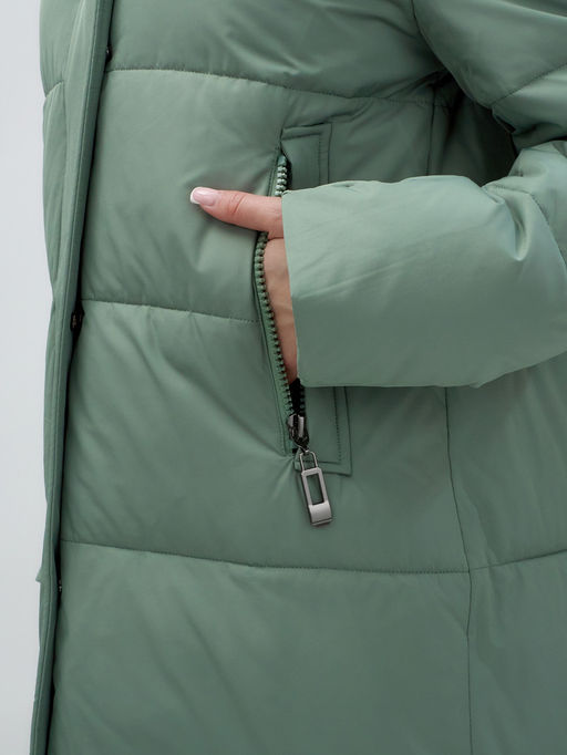 Куртка зимняя женская с капюшоном удлиненная стеганная зеленого цвета 9629Z - Mtforce фото 9