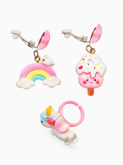 Набор детских украшений "Выбражулька" единорог, сладости, 3 предмета: клипсы, кольцо, бусы   1093720