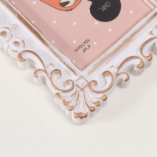 Фоторамка для фото 10?15 см Розочки и завитки роза, пластик, белая с золотом, 20.5?15.5 см