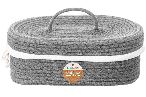 Хлебница плетеная с льняным мешком 35*25*13 см, серая - Elan gallery фото 8