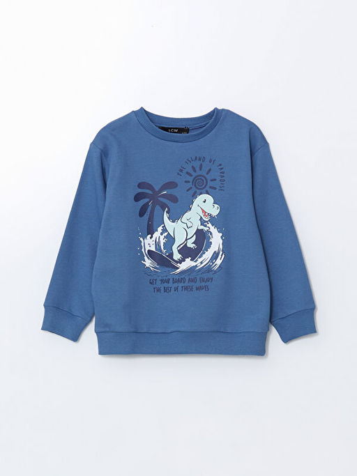 Bisiklet Yaka Bask?l? Erkek ?ocuk Sweatshirt