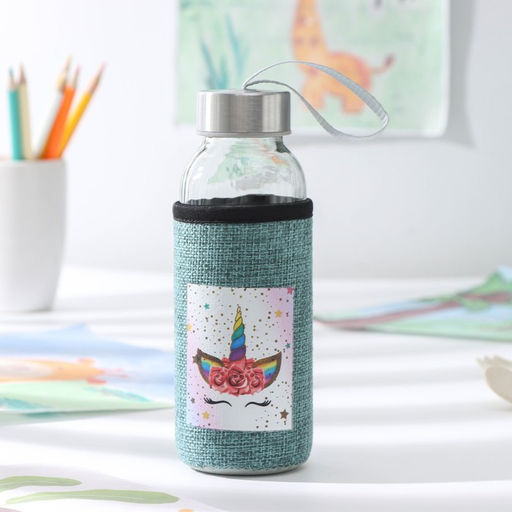 Бутылка для воды стеклянная в чехле «Единорожек», 300 мл, h=16.5 см