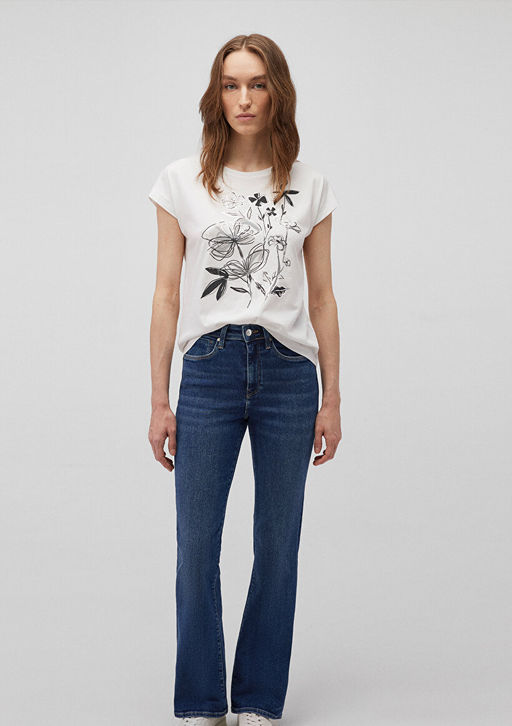 Cicek Bask?l? Beyaz Tisort - Mavi фото 2