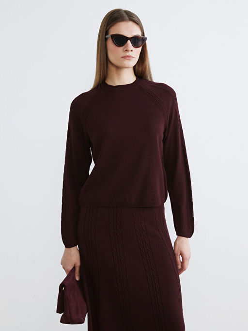 Bisiklet Yaka Kendinden Desenli Kad?n Triko Kazak