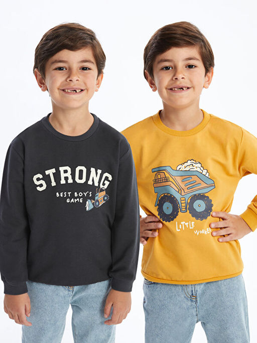 Bisiklet Yaka Uzun Kollu Bask?l? Erkek Bebek Sweatshirt 2li - Waikiki фото 4