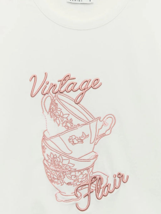 Футболка с принтом и вышивкой / Zarina фото 9