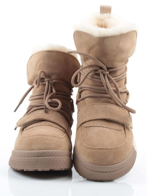 04-PAYH06-3Z BEIGE Ботинки зимние женские (натуральная замша, 100% шерсть, натуральный мех)