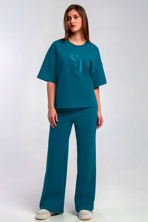 Арт. 2365 Костюм с брюками женский 44-50 (4 шт) Цвет:верх-изумрудный,низ-изумрудный