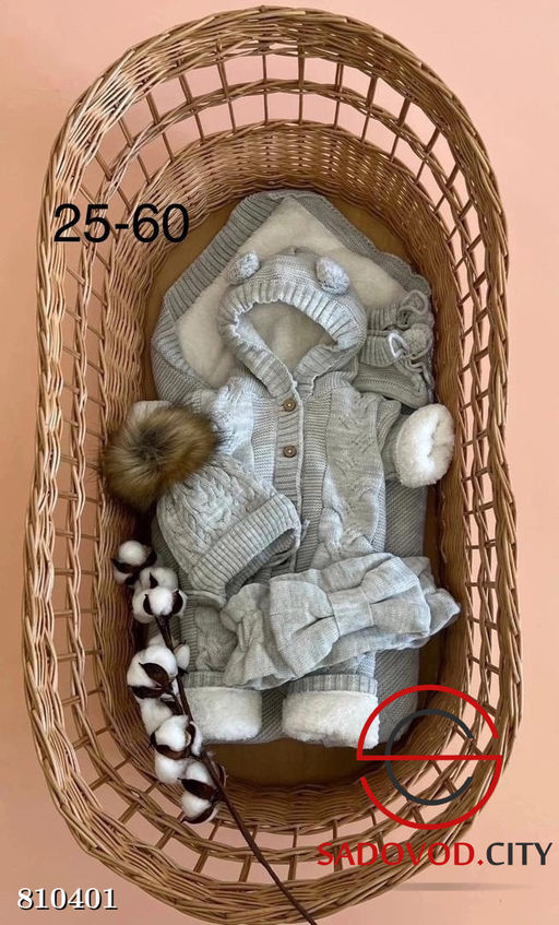 Комплект вязание на меху зимние (одеяло, комбинезоны, шапочки, бант, пинетки) - Bruno фото 11