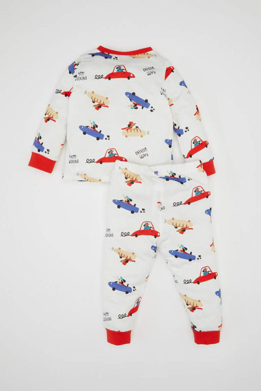 Пижамный комплект из чесаного хлопка с длинными рукавами и принтом для маленьких мальчиков - Defacto фото 5
