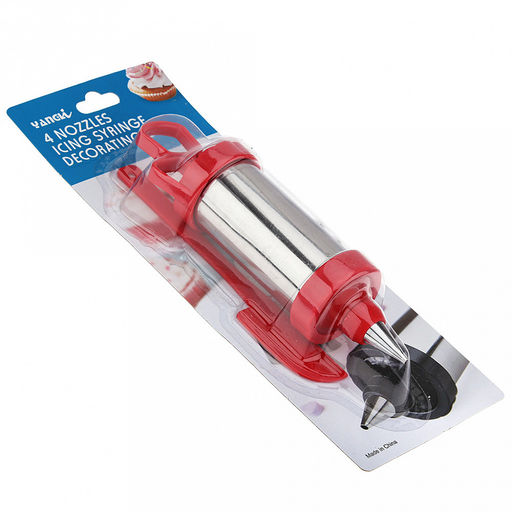 Кондитерский шприц Крем-чиз 19х6,3х6,3см, нержавеющая сталь; насадка для крема - 4 штуки, нержавеющая сталь; лопатка 18,7см, пластик; цвет - красный, в блистере (Китай) - Домашняя мода фото 3