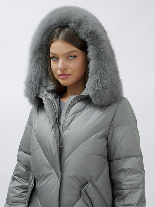 Пальто женское зимние с мехом песец люкс класса серого цвета 1316Sr