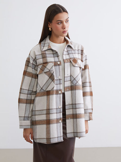 Ekose Oversize Kad?n Ka?e G?mlek Ceket