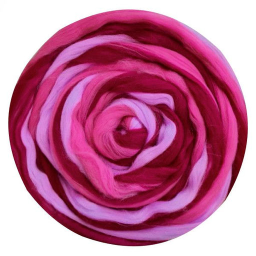 Шерсть для валяния ТРО Гребенная лента (100%полутонкая шерсть) 100г цв.1510 мультиколор (винный, мальва, св.фиалка)